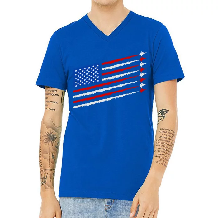 Cool USA American Flag Air Show Jet Planes V-Neck T-Shirt