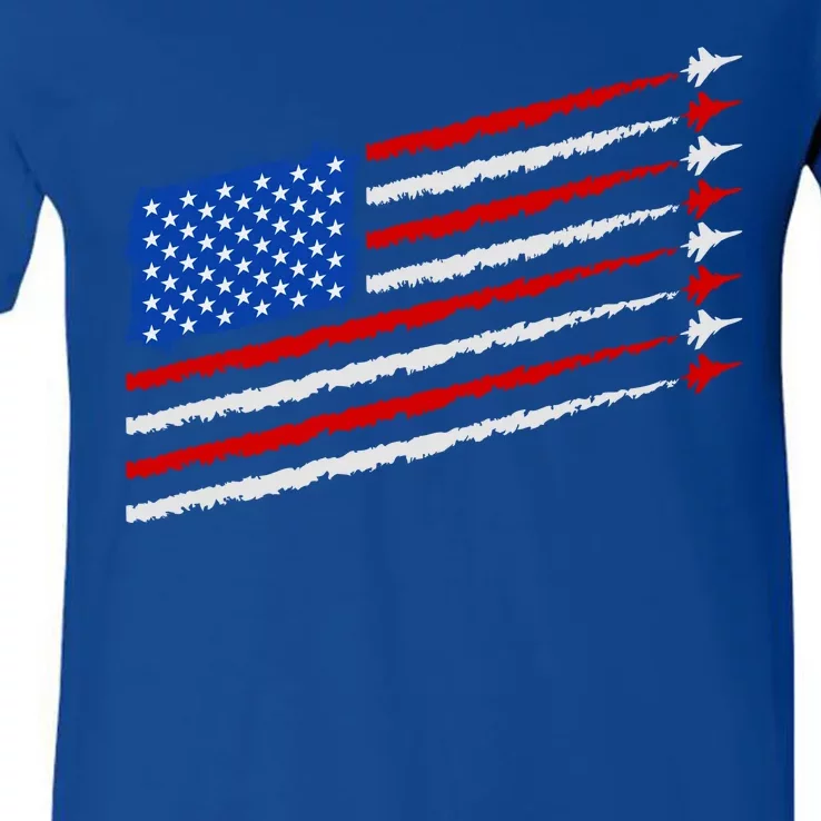 Cool USA American Flag Air Show Jet Planes V-Neck T-Shirt