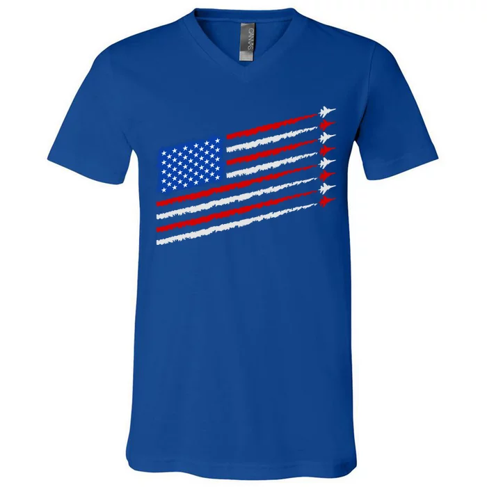 Cool USA American Flag Air Show Jet Planes V-Neck T-Shirt