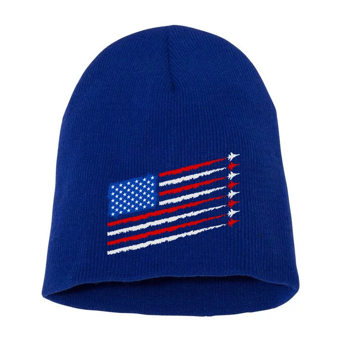 Cool USA American Flag Air Show Jet Planes Short Acrylic Beanie