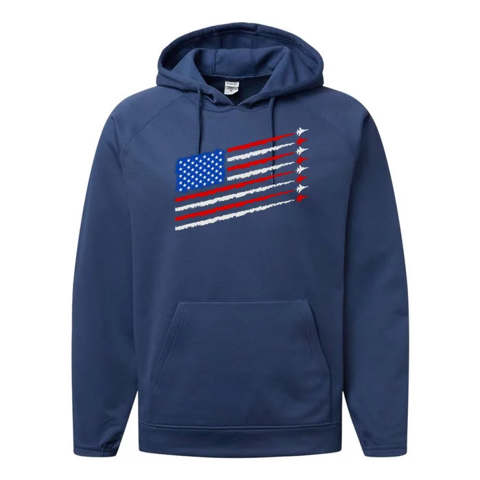 Cool USA American Flag Air Show Jet Planes Performance Fleece Hoodie