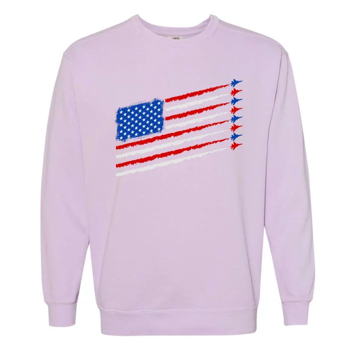 Cool USA American Flag Air Show Jet Planes Garment-Dyed Sweatshirt