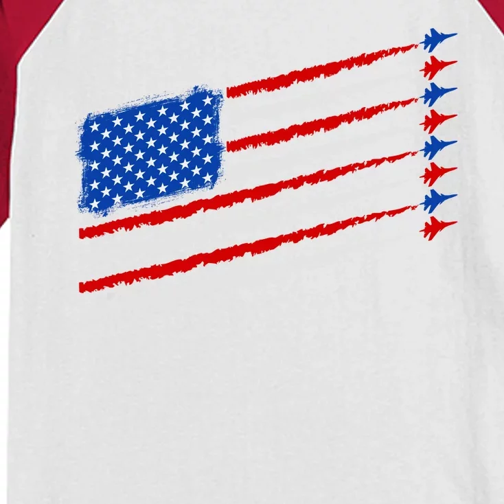 Cool USA American Flag Air Show Jet Planes Kids Colorblock Raglan Jersey