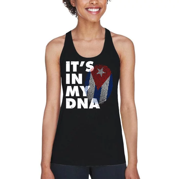 Cuba It's In My DNA Cuban Flag Fingerprint Women's Racerback Tank