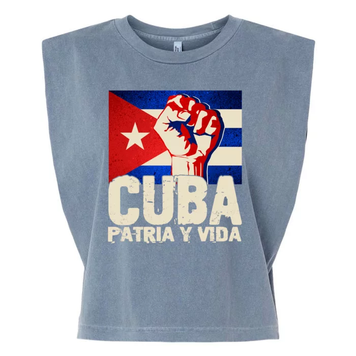 Cuba Patria Y Vida Cuban Flag Protest Fist Garment-Dyed Women's Muscle Tee