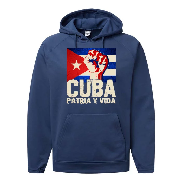 Cuba Patria Y Vida Cuban Flag Protest Fist Performance Fleece Hoodie