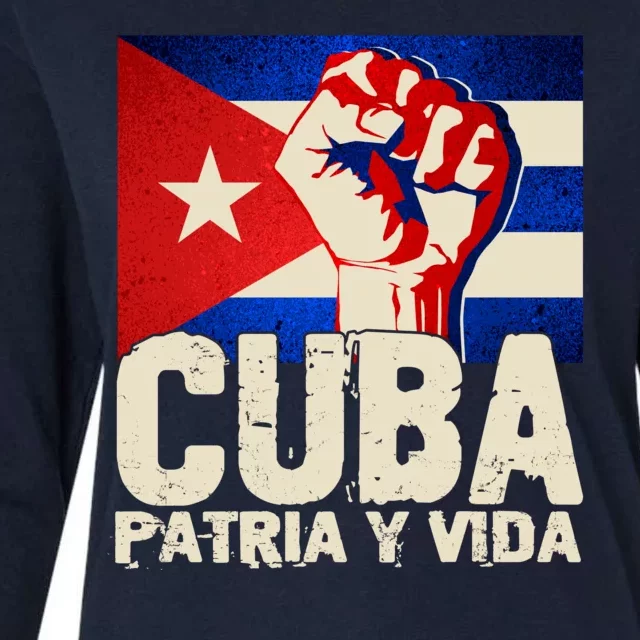 Cuba Patria Y Vida Cuban Flag Protest Fist Womens Cotton Relaxed Long Sleeve T-Shirt