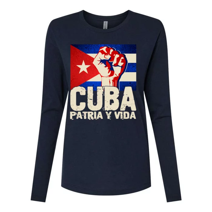 Cuba Patria Y Vida Cuban Flag Protest Fist Womens Cotton Relaxed Long Sleeve T-Shirt