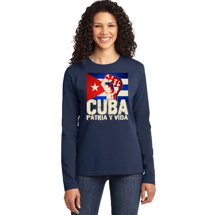 Cuba Patria Y Vida Cuban Flag Protest Fist Ladies Long Sleeve Shirt