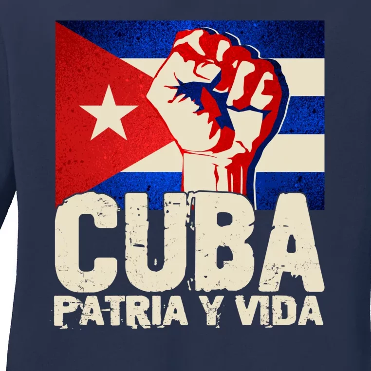 Cuba Patria Y Vida Cuban Flag Protest Fist Ladies Long Sleeve Shirt