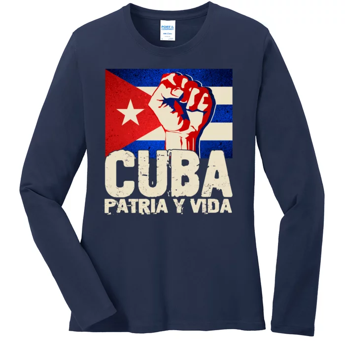 Cuba Patria Y Vida Cuban Flag Protest Fist Ladies Long Sleeve Shirt