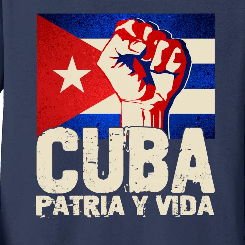 Cuba Patria Y Vida Cuban Flag Protest Fist Kids Long Sleeve Shirt