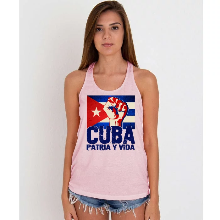 Cuba Patria Y Vida Cuban Flag Protest Fist Women's Knotted Racerback Tank