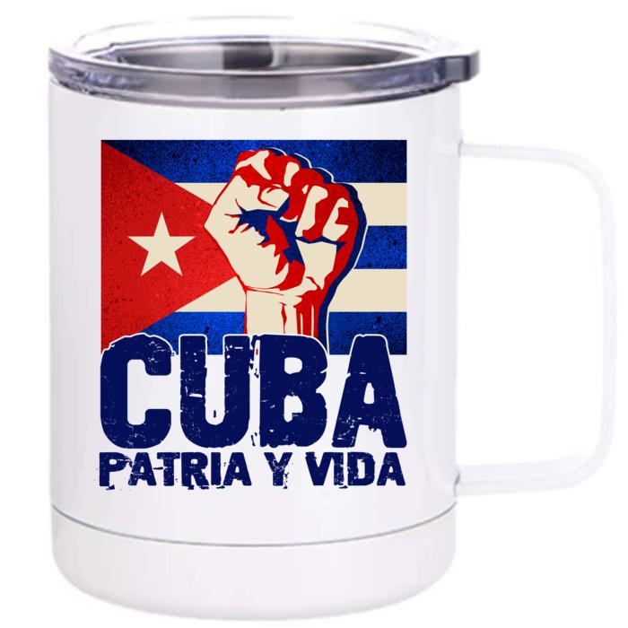 Cuba Patria Y Vida Cuban Flag Protest Fist Front & Back 12oz Stainless Steel Tumbler Cup