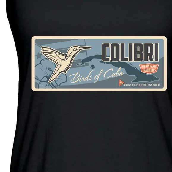 Cuba Travel Retro Banner Bird Watching Colibri Ladies Essential Flowy Tank