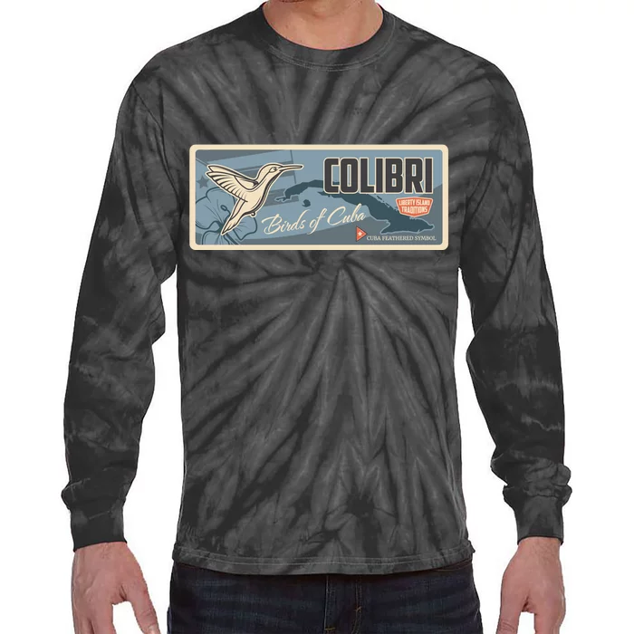 Cuba Travel Retro Banner Bird Watching Colibri Tie-Dye Long Sleeve Shirt