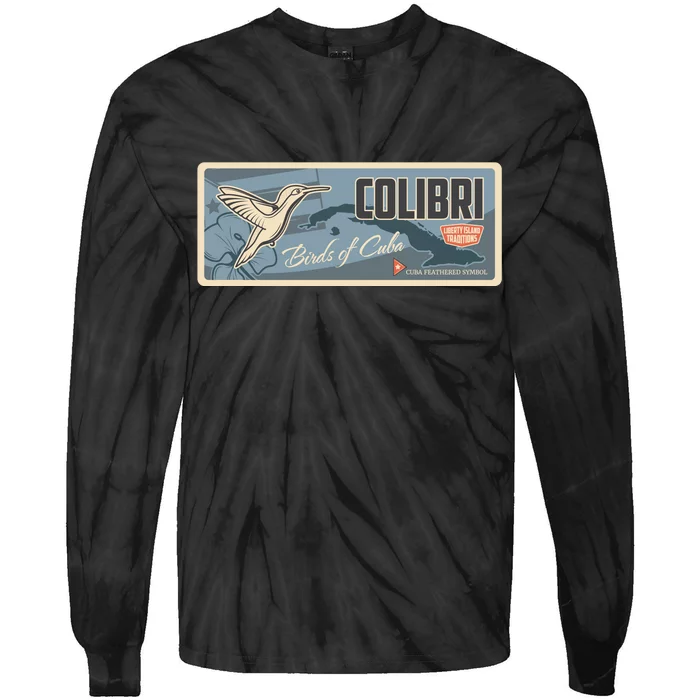 Cuba Travel Retro Banner Bird Watching Colibri Tie-Dye Long Sleeve Shirt