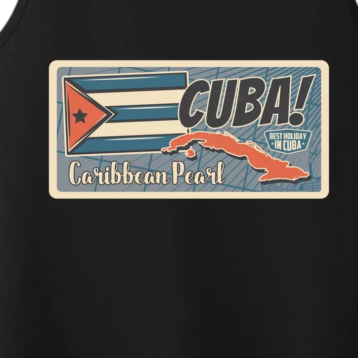 Cuba Travel Retro Banner Caribbean Pearl Performance Tank