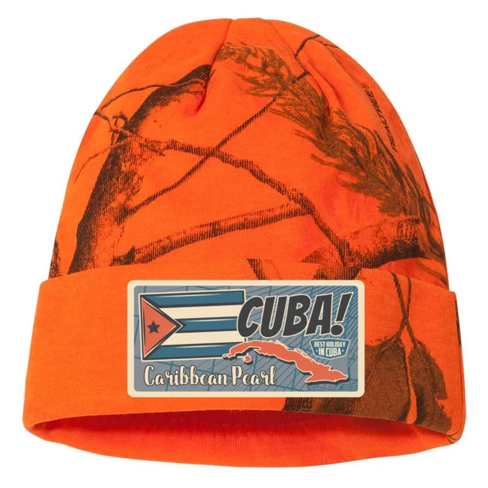 Cuba Travel Retro Banner Caribbean Pearl Kati - 12in Camo Beanie