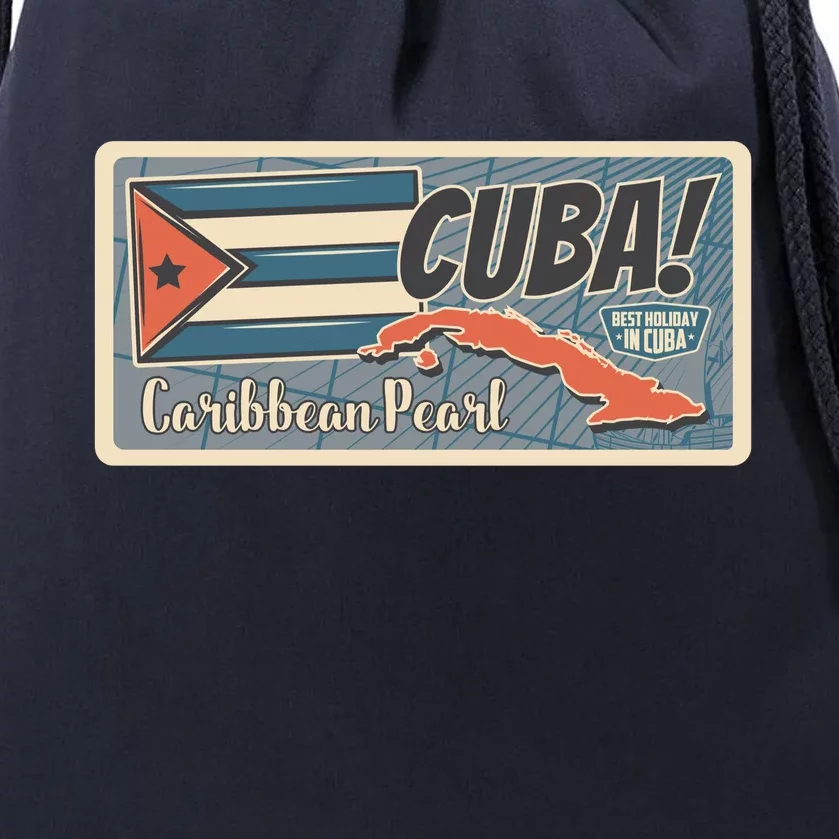 Cuba Travel Retro Banner Caribbean Pearl Drawstring Bag