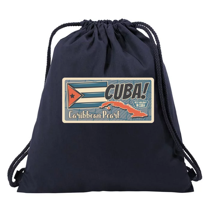 Cuba Travel Retro Banner Caribbean Pearl Drawstring Bag