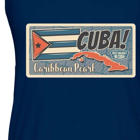 Cuba Travel Retro Banner Caribbean Pearl Ladies Essential Flowy Tank