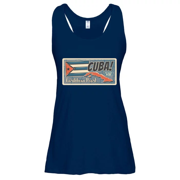 Cuba Travel Retro Banner Caribbean Pearl Ladies Essential Flowy Tank