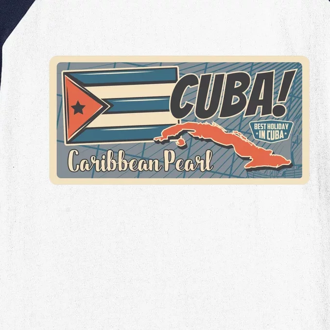 Cuba Travel Retro Banner Caribbean Pearl Baseball Sleeve Shirt