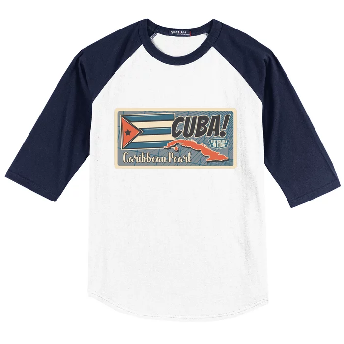 Cuba Travel Retro Banner Caribbean Pearl Baseball Sleeve Shirt