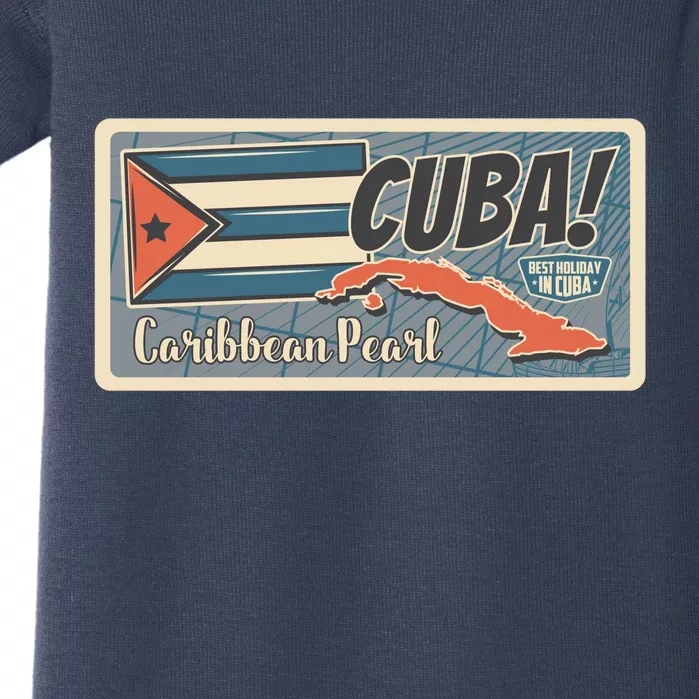 Cuba Travel Retro Banner Caribbean Pearl Baby Bodysuit