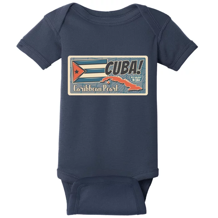 Cuba Travel Retro Banner Caribbean Pearl Baby Bodysuit