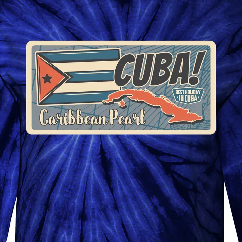 Cuba Travel Retro Banner Caribbean Pearl Tie-Dye Long Sleeve Shirt