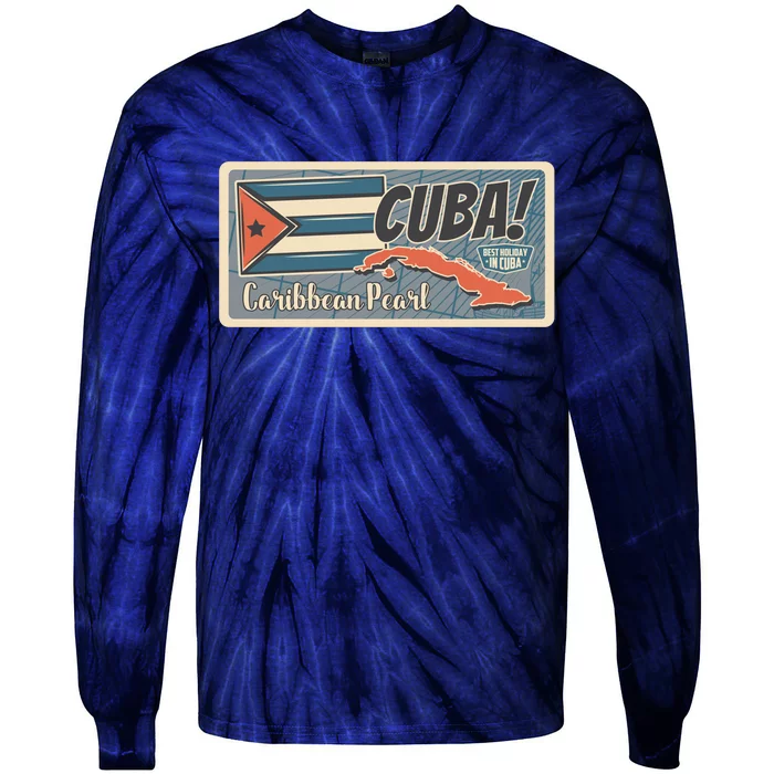 Cuba Travel Retro Banner Caribbean Pearl Tie-Dye Long Sleeve Shirt