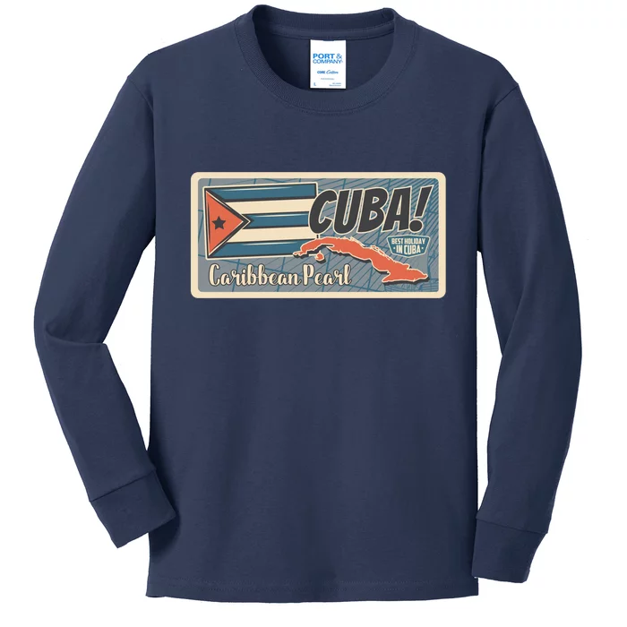 Cuba Travel Retro Banner Caribbean Pearl Kids Long Sleeve Shirt