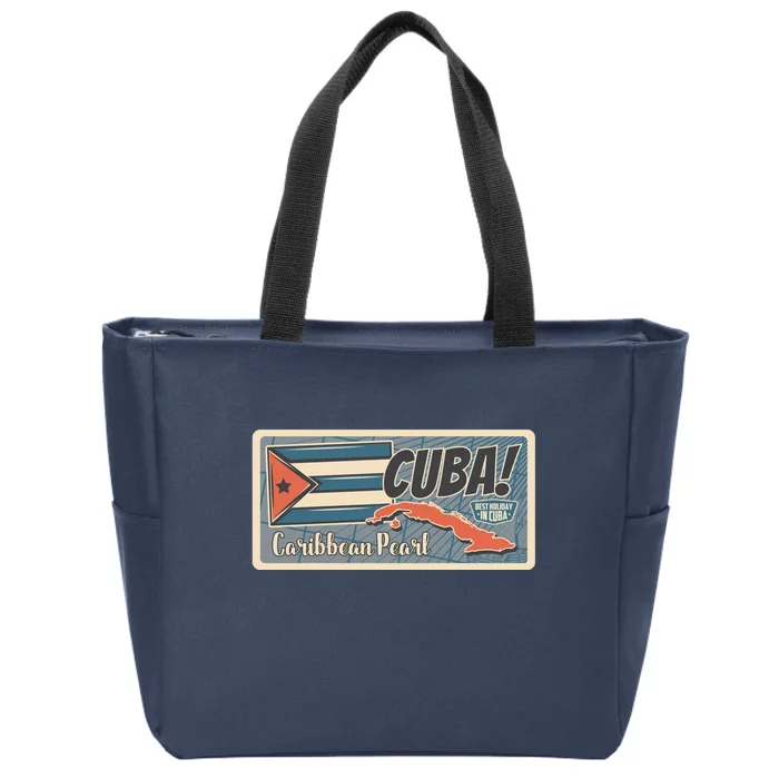 Cuba Travel Retro Banner Caribbean Pearl Zip Tote Bag