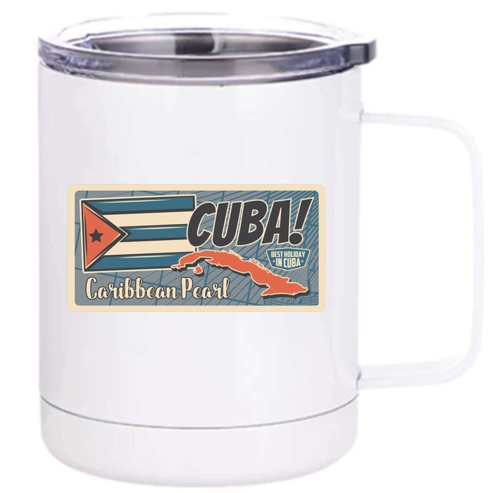 Cuba Travel Retro Banner Caribbean Pearl Front & Back 12oz Stainless Steel Tumbler Cup