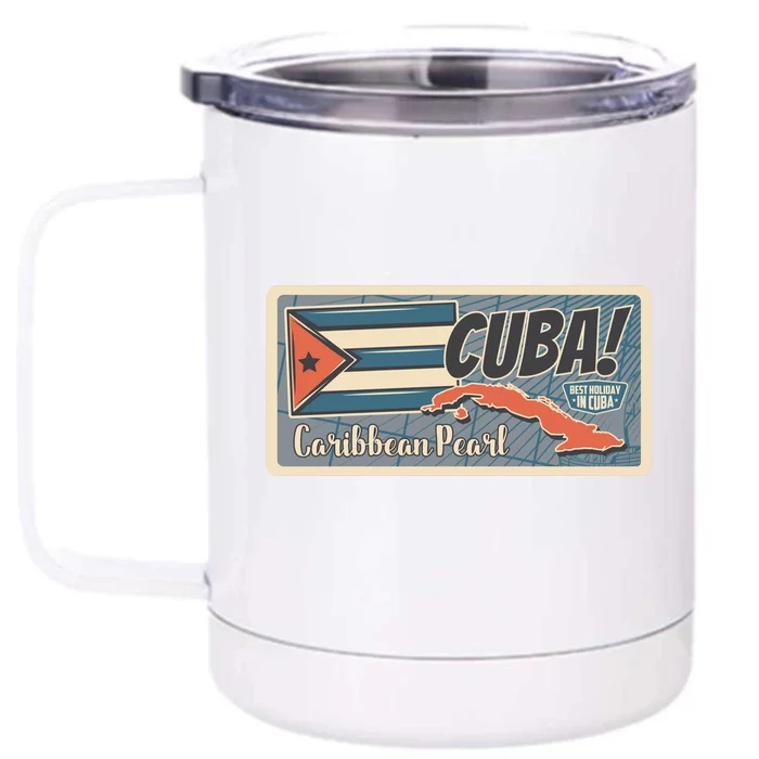 Cuba Travel Retro Banner Caribbean Pearl Front & Back 12oz Stainless Steel Tumbler Cup