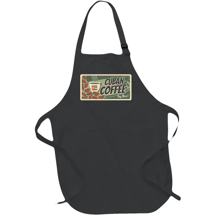 Cuba Travel Retro Banner Cuban Coffee Full-Length Apron With Pocket