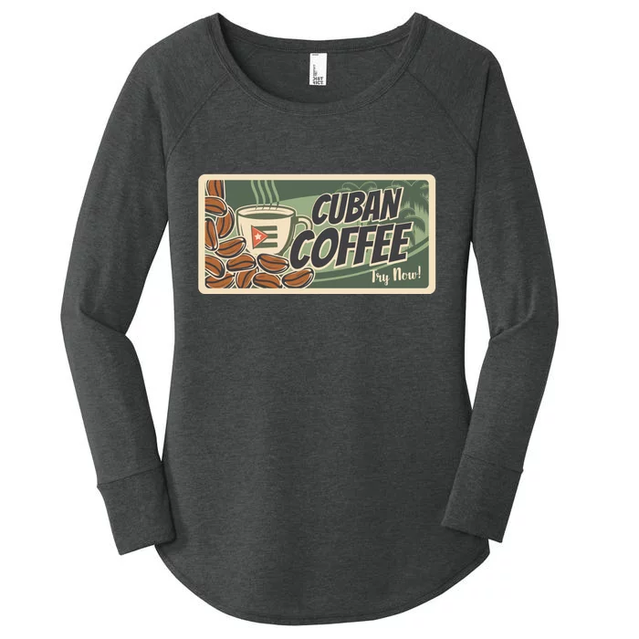 Cuba Travel Retro Banner Cuban Coffee Women's Perfect Tri Tunic Long Sleeve Shirt