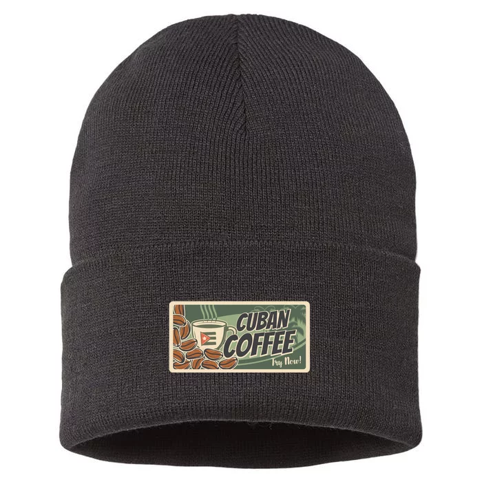 Cuba Travel Retro Banner Cuban Coffee Sustainable Knit Beanie