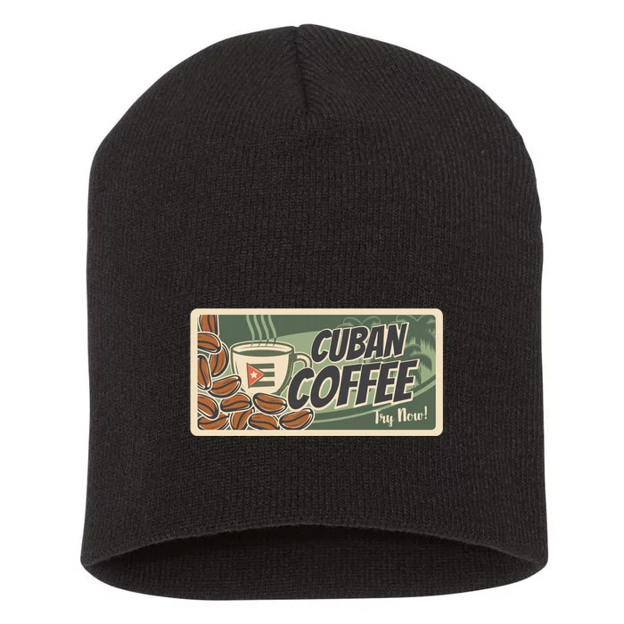 Cuba Travel Retro Banner Cuban Coffee Short Acrylic Beanie