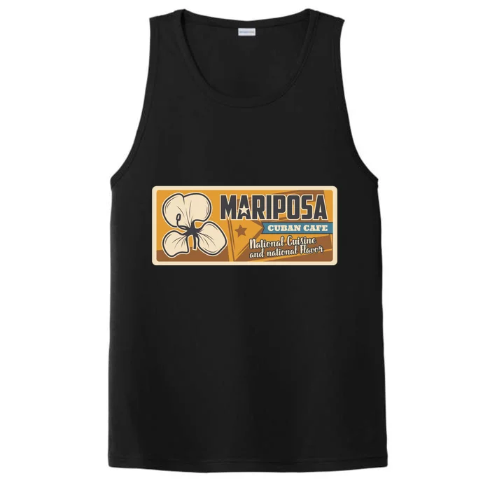 Cuba Travel Retro Cuban Café Mariposa Performance Tank