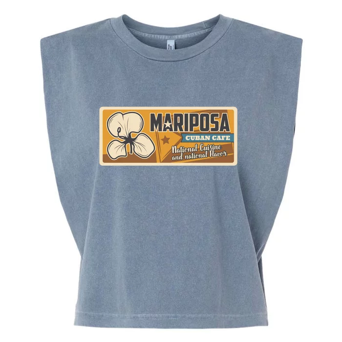 Cuba Travel Retro Cuban Café Mariposa Garment-Dyed Women's Muscle Tee