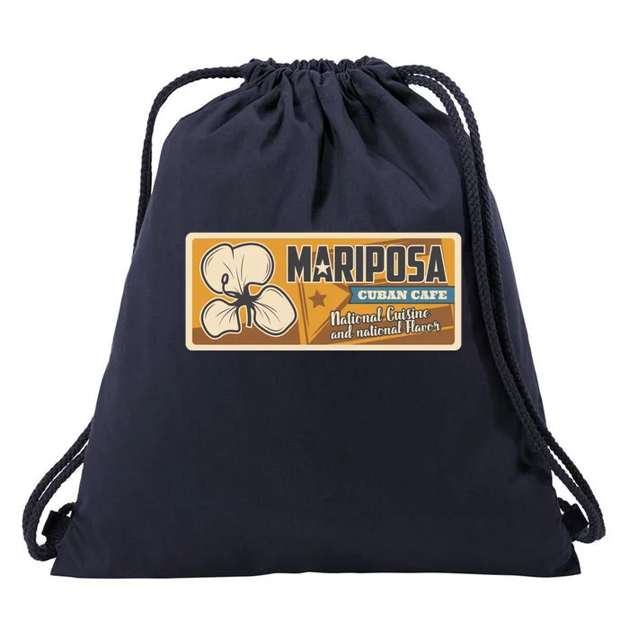 Cuba Travel Retro Cuban Café Mariposa Drawstring Bag