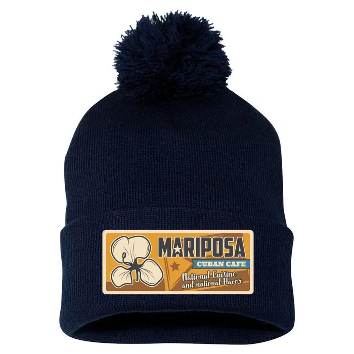 Cuba Travel Retro Cuban Café Mariposa Pom Pom 12in Knit Beanie