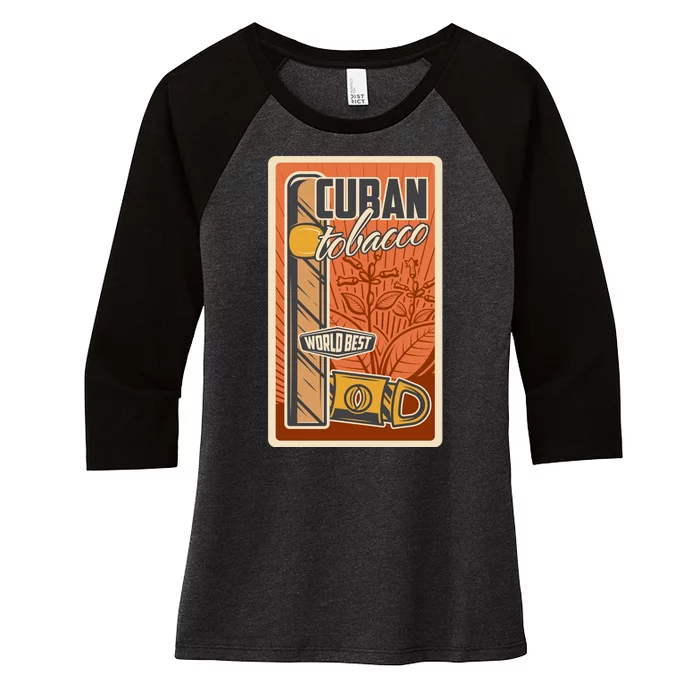 Cuba Travel Retro Cuban Cigar Tabaco Women's Tri-Blend 3/4-Sleeve Raglan Shirt