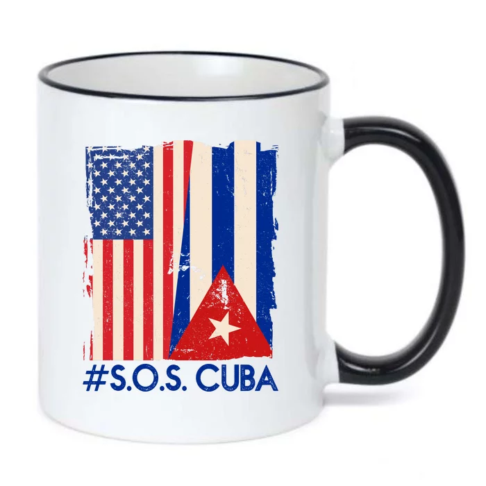 Cuba USA Flags United #S.O.S.CUBA Black Color Changing Mug