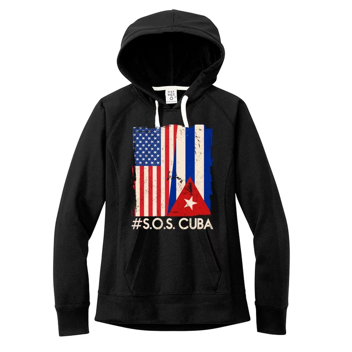 Cuba USA Flags United #S.O.S.CUBA Women's Fleece Hoodie