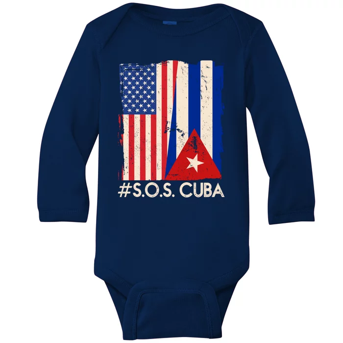 Cuba USA Flags United #S.O.S.CUBA Baby Long Sleeve Bodysuit