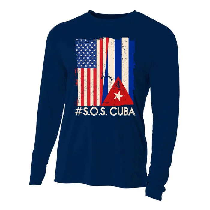 Cuba USA Flags United #S.O.S.CUBA Cooling Performance Long Sleeve Crew